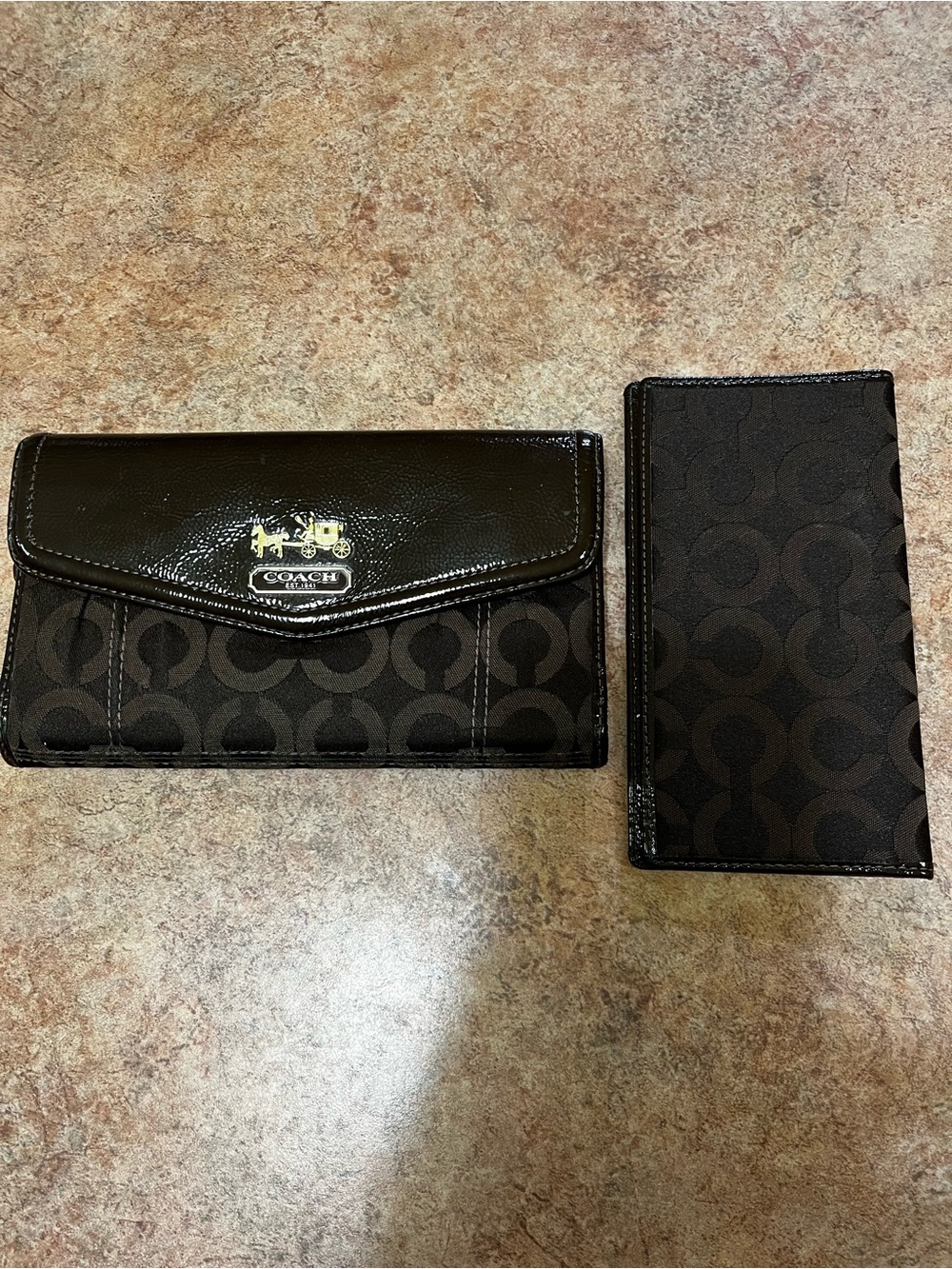 Coach Dark Brown Monogram Canvas Wallet and Check book cover